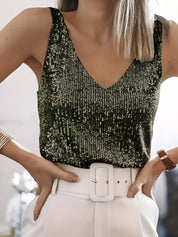 Alessia Sequin Top | Mouwloze Dames Top met Sprankelende Pailletten en Elegante V-Hals