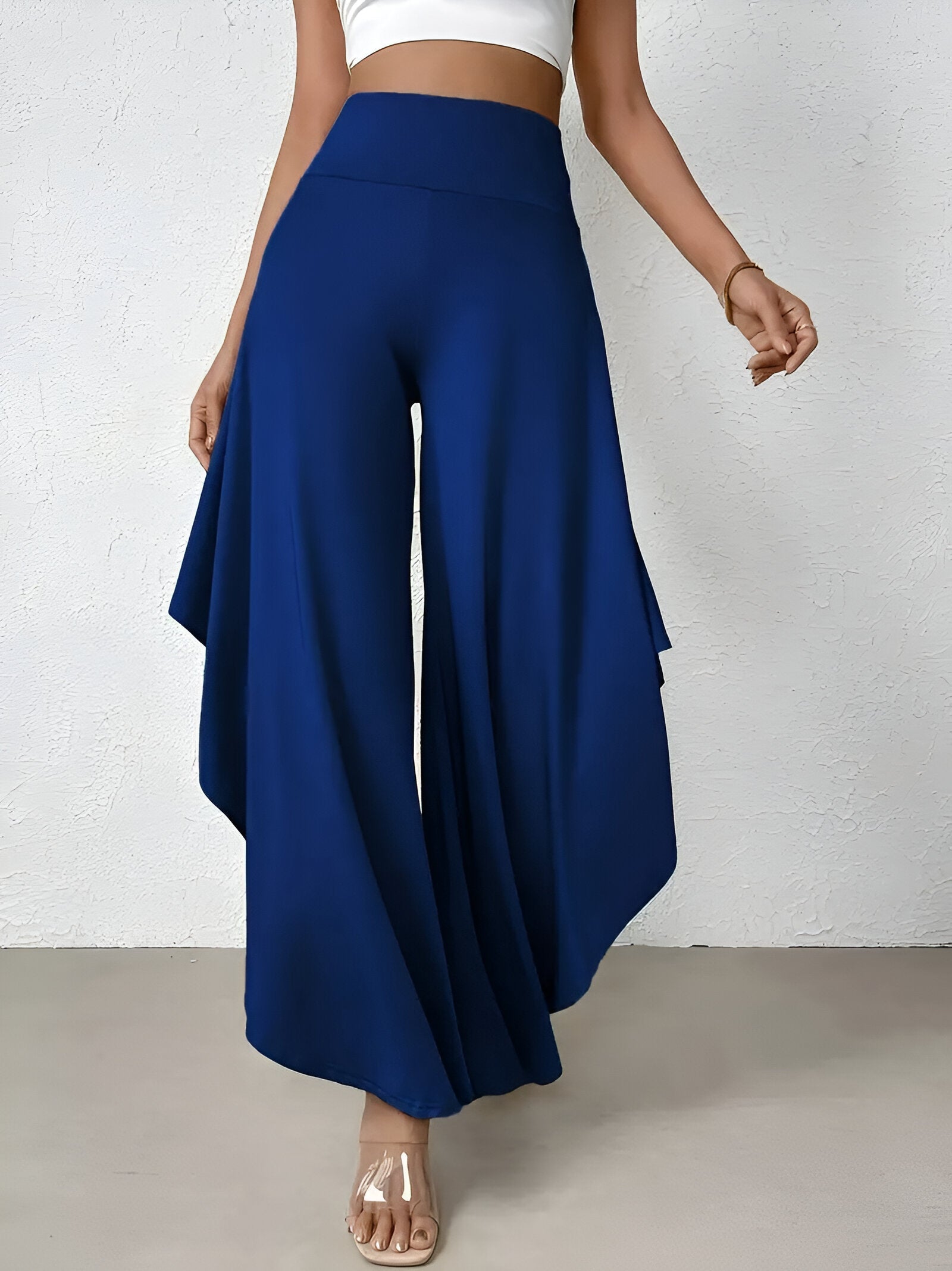 Elena Wide-Leg Pants | Damesbroek met Hoge Taille, Asymmetrische Zoom en Luchtige Wijde Pijpen