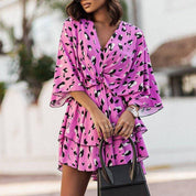 Agatha Jurk | Boho Zomerjurk met V-Hals, Batwing Mouwen en Bloemenprint