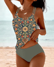 Dames Tankini Bohemian Print Tweedelig Strandset - Groen / Blauw / Roze / Oranje - Maelen