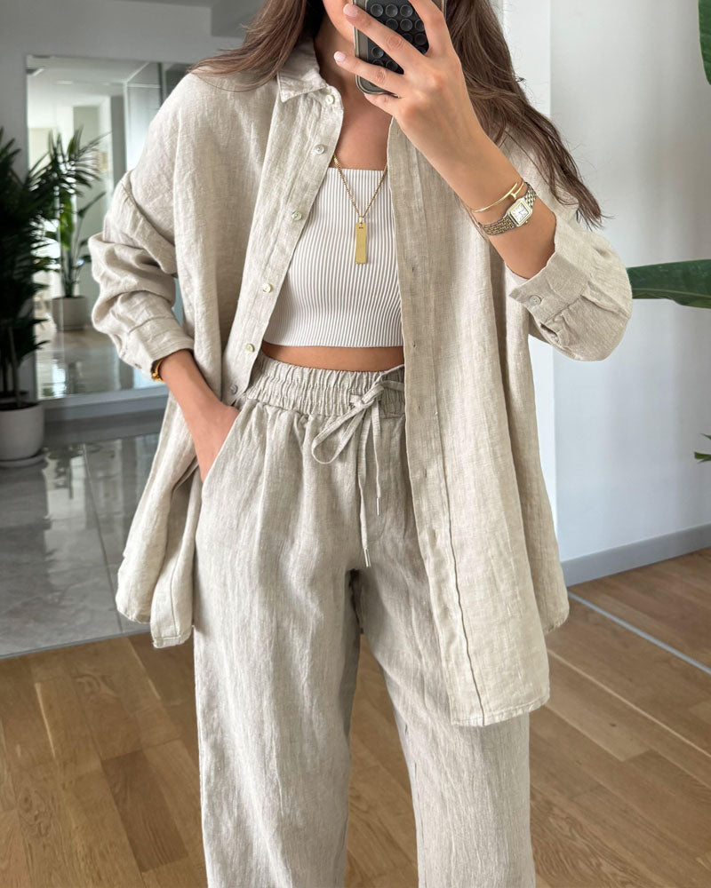 Aoife Set | Loungewear Set met Blouse en Broek in Ontspannen Pasvorm