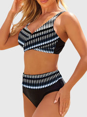 High Waist Bikini Set Dames met Crossover Halter Top en Geometrische Print - Isabella Ferrara
