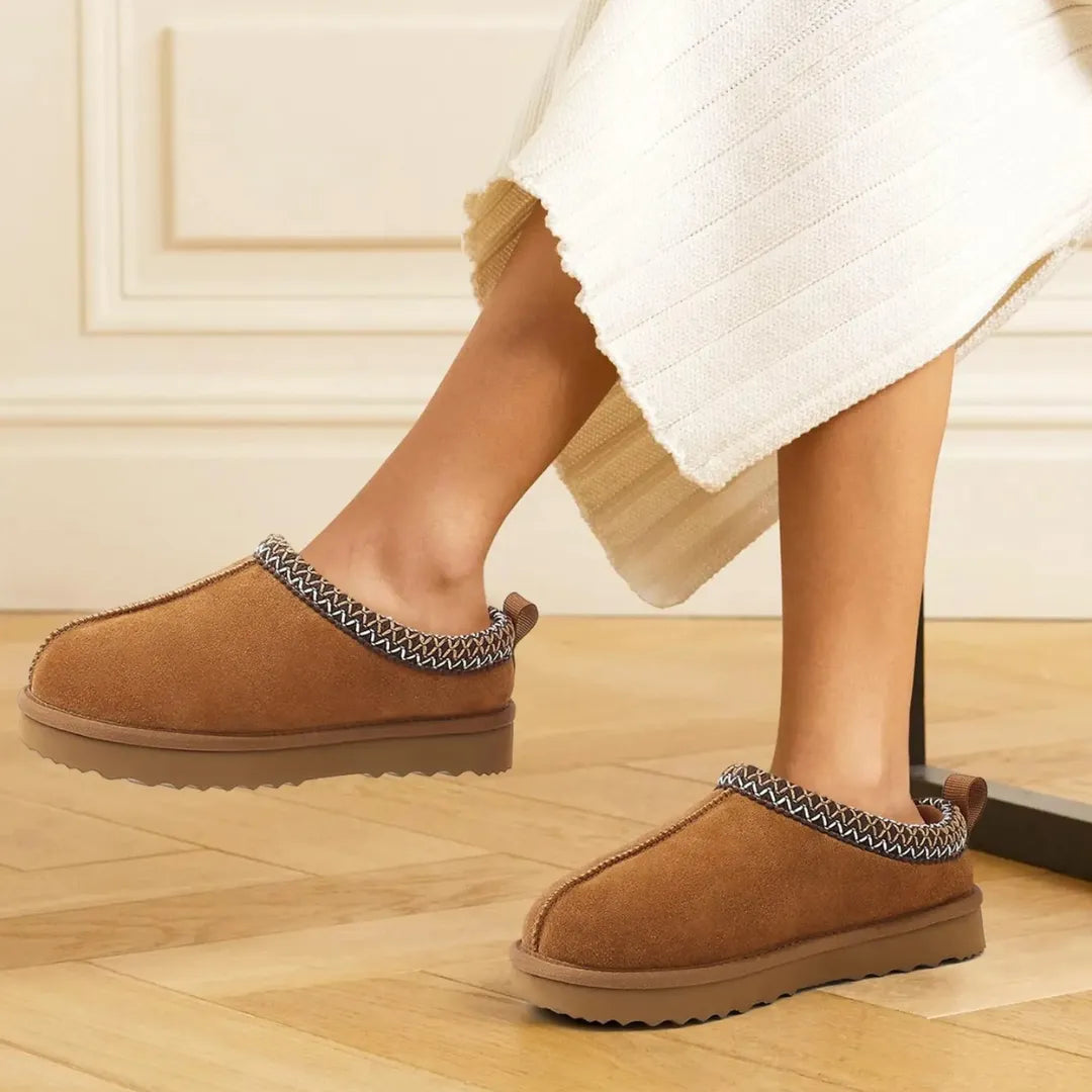 Marina Leren pantoffels dames – luxe suède sloffen met warme pluche voering