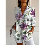 Dames Bloemen Blouse Knoopsluiting Loszittend Halflange Mouwen - Roze / Blauw / Paars - Maelen