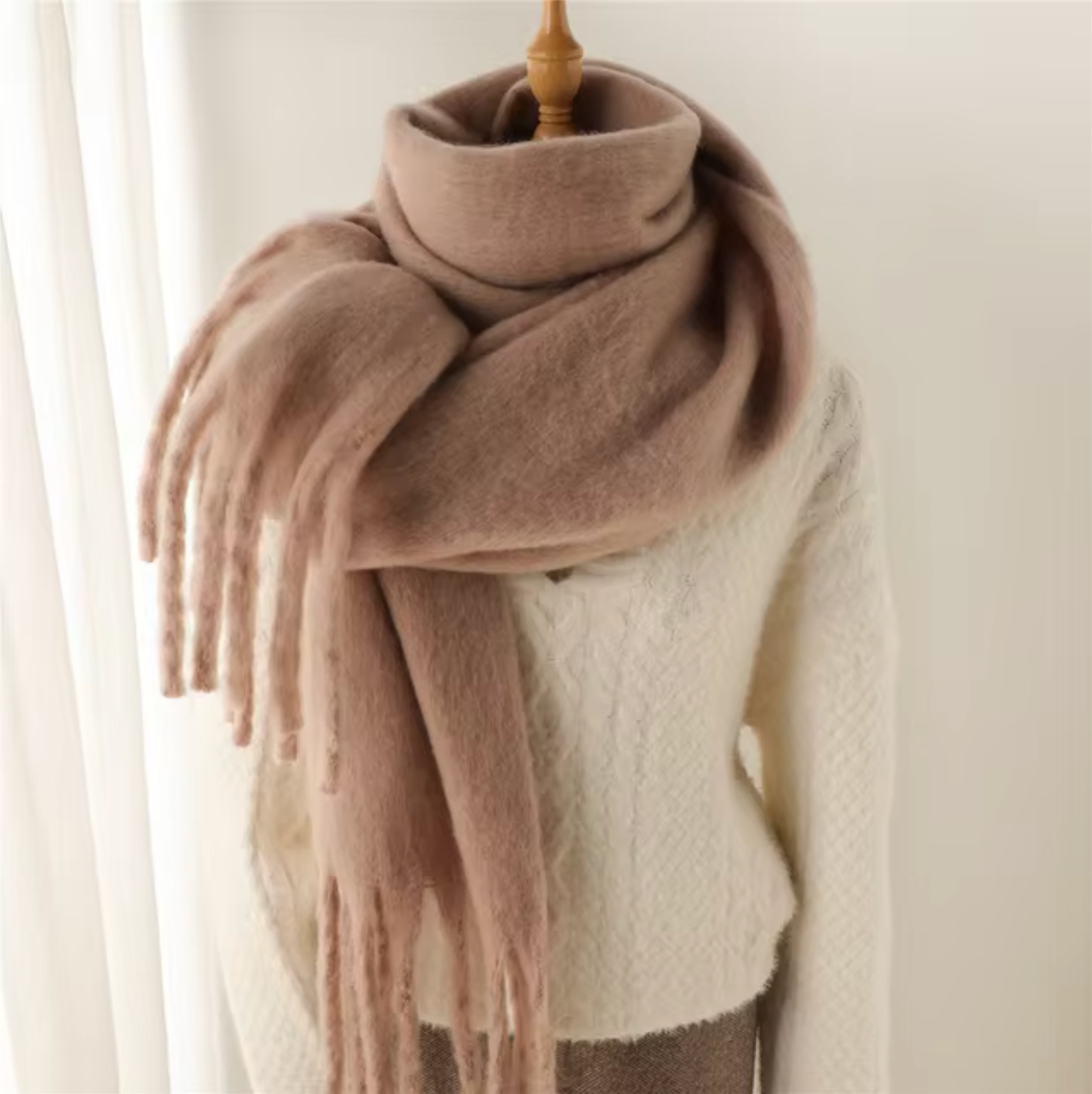 Francesca winter sjaal – zachte cashmere look sjaal met franjes en elegant design
