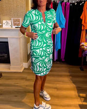Dames Midi Zomerjurk Print Korte Mouwen Casual Lente Zomer - Blauw / Rood / Groen - Maelen