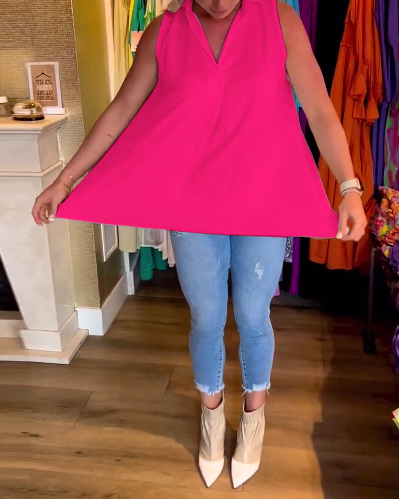 Lucia Blouse | Mouwloze Zomerblouse met V-Hals, Losse Pasvorm en Plooiachterkant