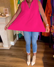 Lucia Blouse | Mouwloze Zomerblouse met V-Hals, Losse Pasvorm en Plooiachterkant