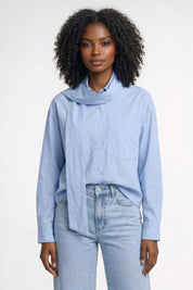 Casual Damesblouse met Strikdetail en Relaxte Pasvorm - Lichtblauw - Maelen