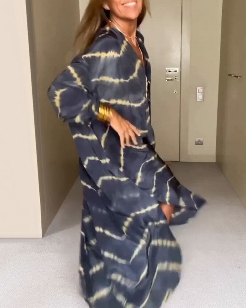 Aurelia Jurk | Zomerse V-Hals Jurk met Boho Print, Losse Pasvorm en Zakken