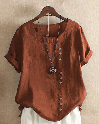 Alexandra Blouse | Zomerse Linnen-Katoenen Blouse met Korte Mouwen en Vintage Look