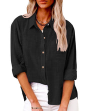 Stella | Stijlvolle Katoen-Linnen Blouse Dames - Luchtig, Casual en Veelzijdig - Licht Blauw / Zwart / Roze
