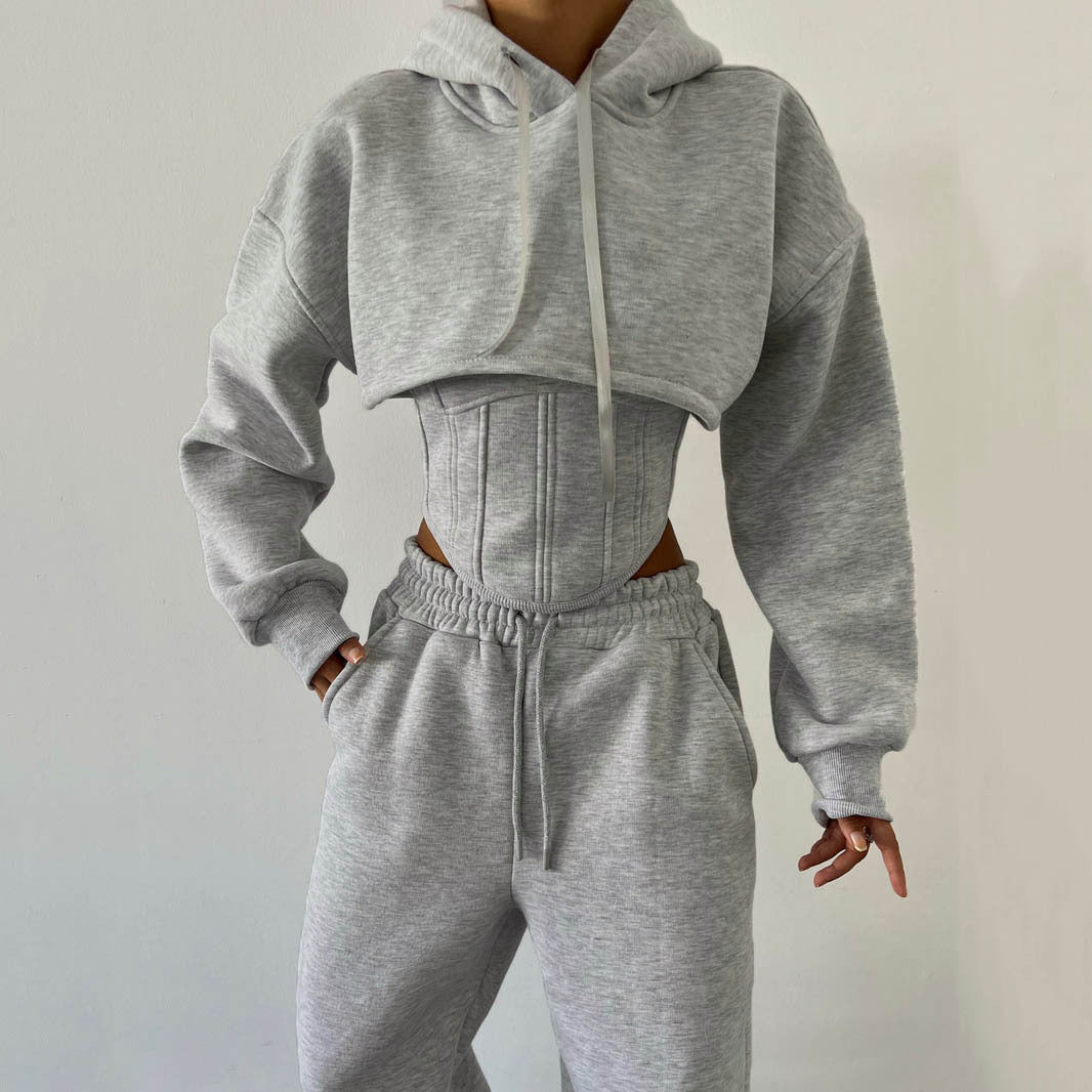 Aria Loungewear Set | Dames fleece set met cropped hoodie, corsetvest en joggers