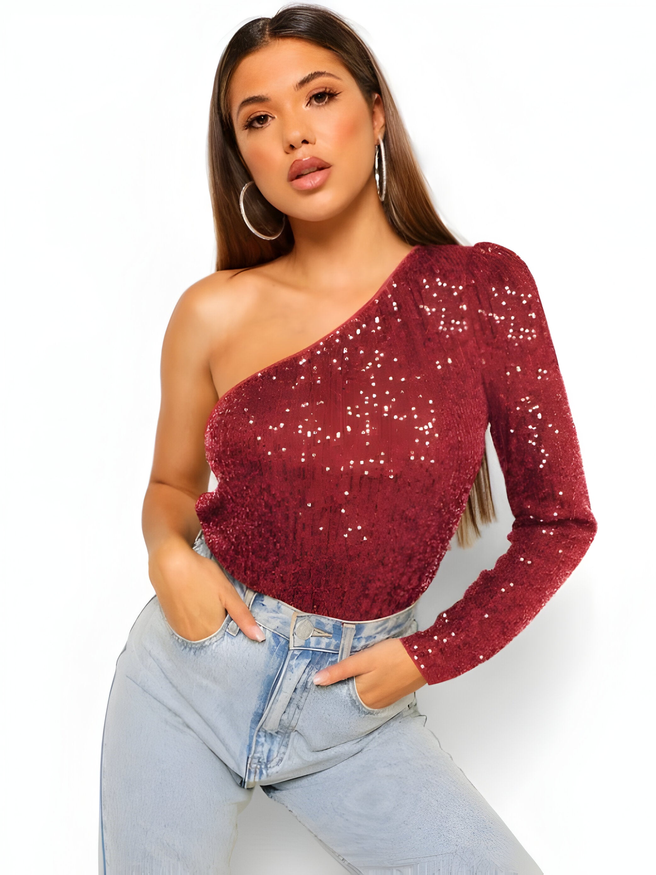 Arabella Top | One Shoulder Party Top met Lovertjes en Glamoureuze Pasvorm