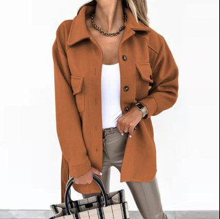 Dames Overshirt Knopen Grote Zakken Middellang Casual Herfst Lente - Wit / Beige / Khaki - Maelen