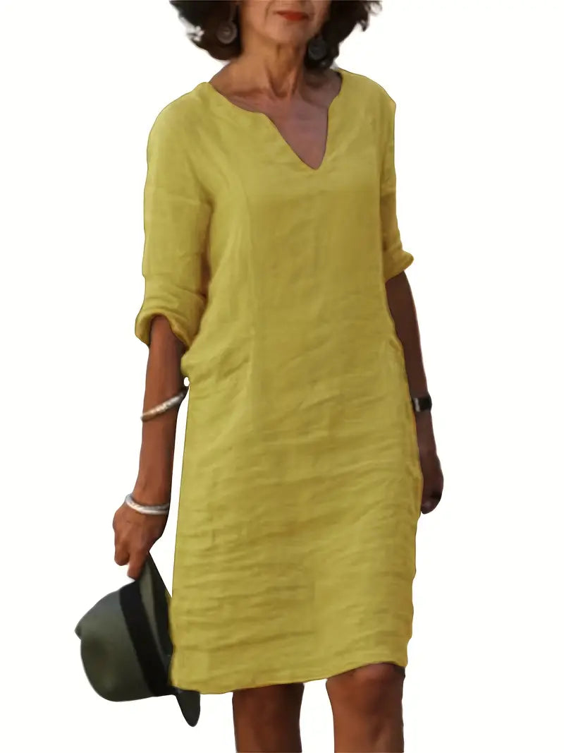 Caelina Jurk | Elegante 3/4 Mouw Jurk voor Dagelijks Comfort en Stijl