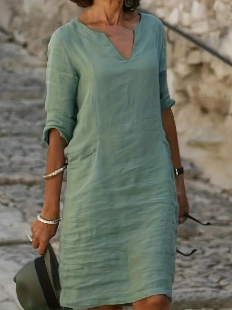 Caelina Jurk | Elegante 3/4 Mouw Jurk voor Dagelijks Comfort en Stijl