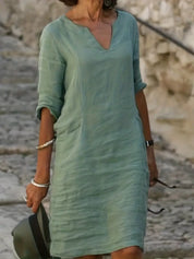 Caelina Jurk | Elegante 3/4 Mouw Jurk voor Dagelijks Comfort en Stijl