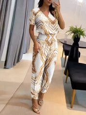 Francesca Set | Casual & Elegante Damesset met V-Hals Blouse en Hoge Taille Broek