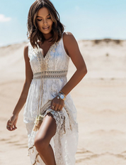 Bella Boho Dress | Luchtig Bohemian Maxikleed met Kant- en Borduurdetails