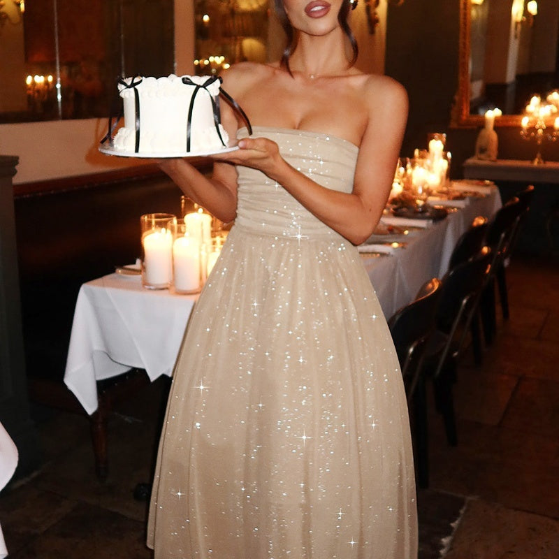 Viola Jurk | Midi-jurk met Subtiele Pailletten en Elegante Dubbele Laag