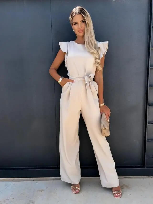 Jumpsuit Dames Zomer met Ruffle Mouwen en Wijde Pijpen, Elegante Pasvorm - Isabella Fiorentina