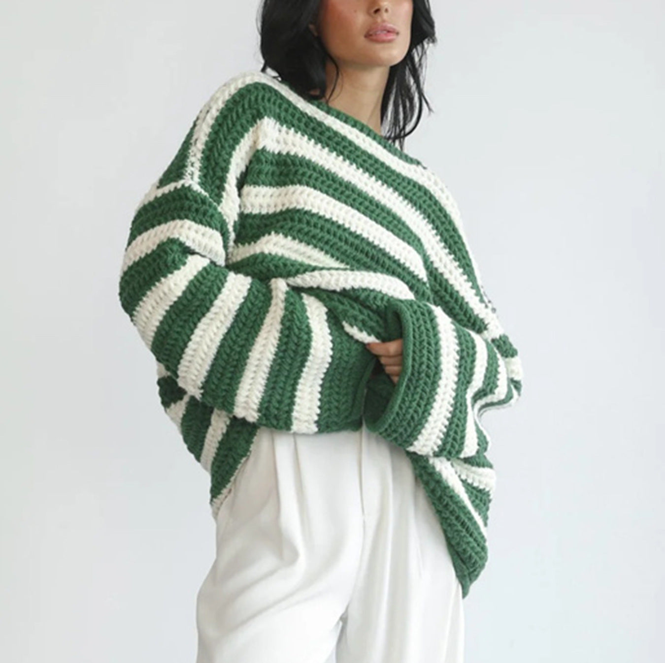 Martina Wool Sweater | Zachte Damestrui met Felle Strepen en Comfortabele Oversized Pasvorm