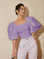 Bonnie Blouse | Elegante Blouse met Vierkante Halslijn en Subtiele Pofmouwen