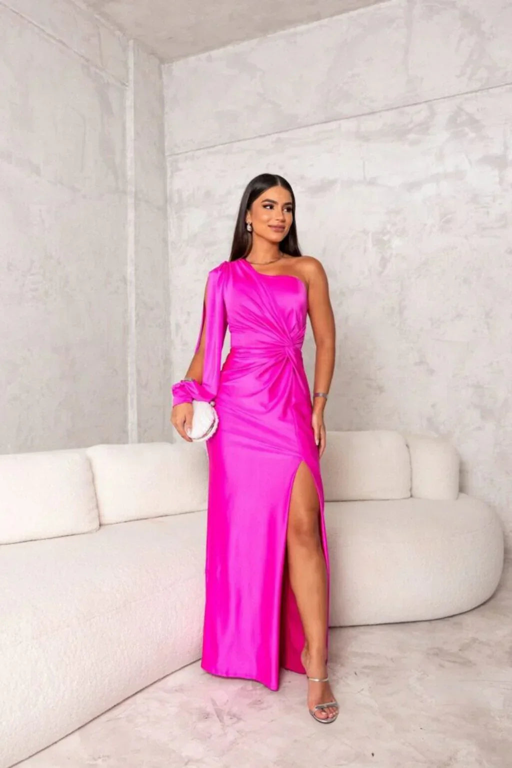 Dames Maxi Jurk met Split One Shoulder Elegant Feestelijk Vloerlengte - Turkoois / Olijfgroen / Marineblauw - Maelen