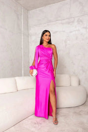 Dames Maxi Jurk met Split One Shoulder Elegant Feestelijk Vloerlengte - Turkoois / Olijfgroen / Marineblauw - Maelen