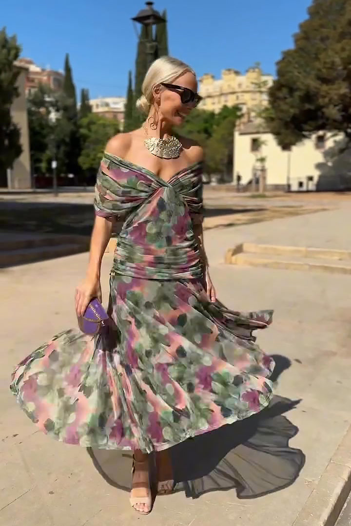 Dames Maxi Jurk V-hals Mouwloos Gesmokte Taille A-lijn Feestelijk Zomer - Multi / Flesgroen - Maelen