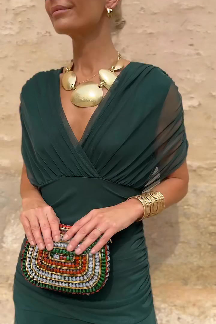 Dames Maxi Jurk V-hals Mouwloos Gesmokte Taille A-lijn Feestelijk Zomer - Multi / Flesgroen - Maelen