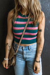 Bianca Top | Mouwloze Gestreepte Gebreide Top met Sanduursnit in 100% Katoen