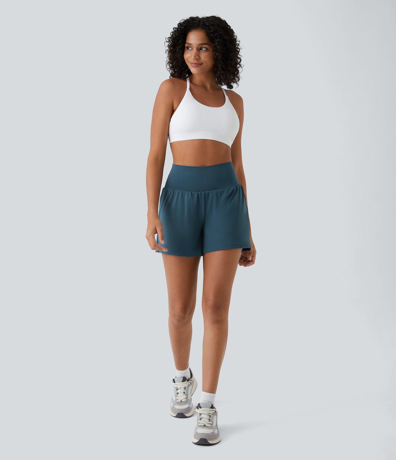 Alyssa Sportshorts | 2-in-1 Dames Sportshort met Hoge Taille en Slimme Zakken