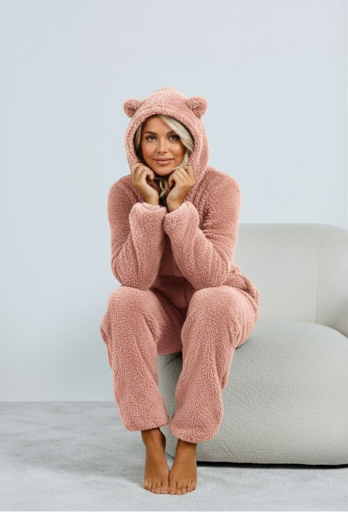SnugglePaws Fleece Onesie Dames | Superzachte Onesie met Berenoortjes van Lucia Bellezza | Warme Loungewear