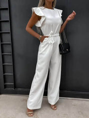 Jumpsuit Dames Zomer met Ruffle Mouwen en Wijde Pijpen, Elegante Pasvorm - Isabella Fiorentina