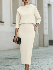 Dames Tweedelige Set Bootnek Top en Midi Rok Getailleerde Pasvorm - Zwart / Marineblauw / Beige - Maelen