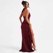 Elena Jurk | Luxe Bordeauxrode Maxi Jurk met Verfijnde Pasvorm en Zijdezachte Stof