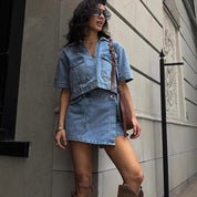 Denim co-ord set dames met rokje en top, matching set zomer - Chiara Venti