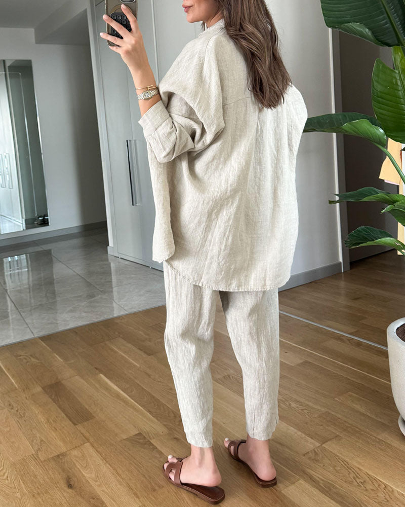 Aoife Set | Loungewear Set met Blouse en Broek in Ontspannen Pasvorm