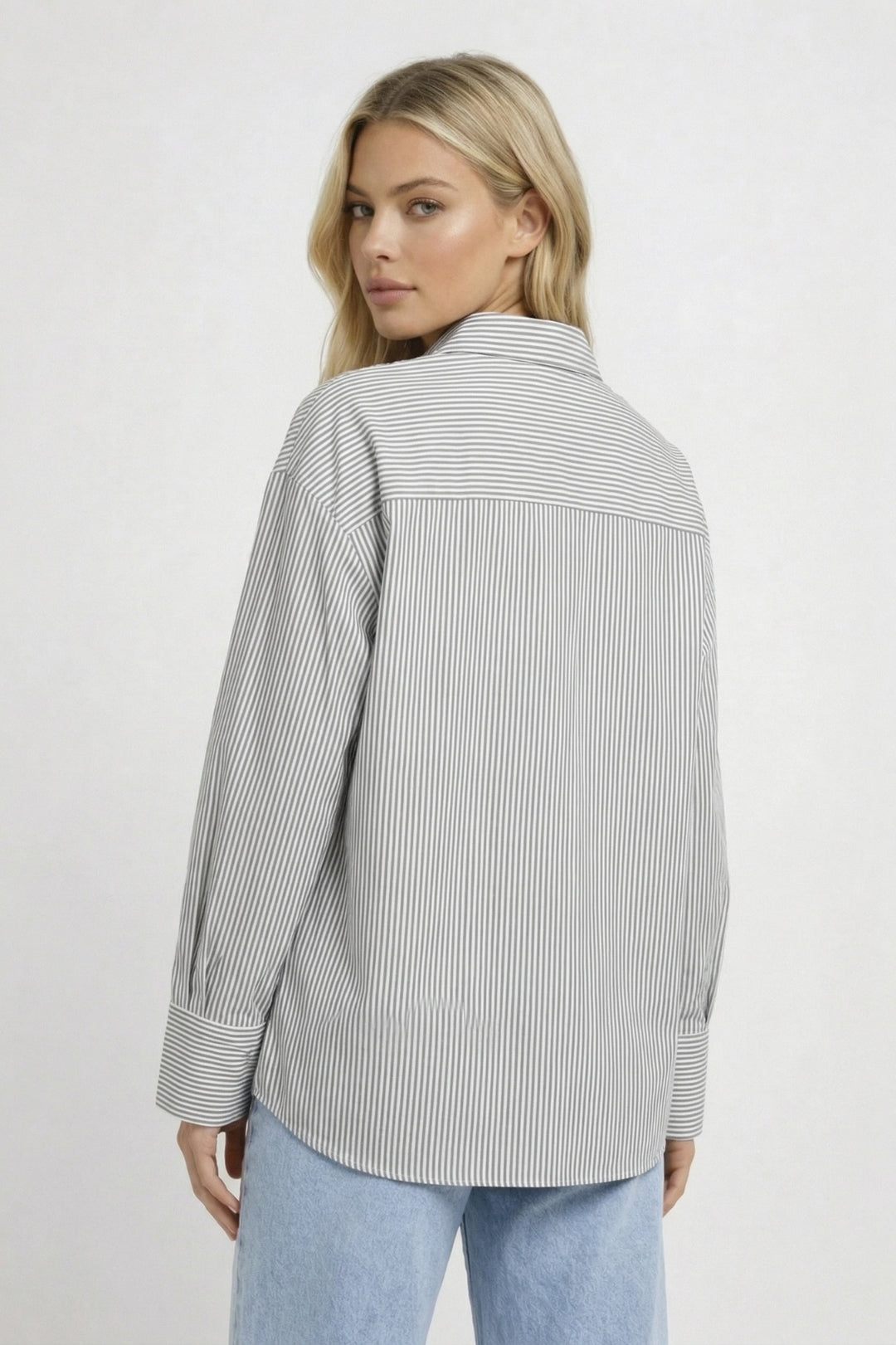 Minimalistische Gestreepte Damesblouse met Strikdetail - Wit - Maelen