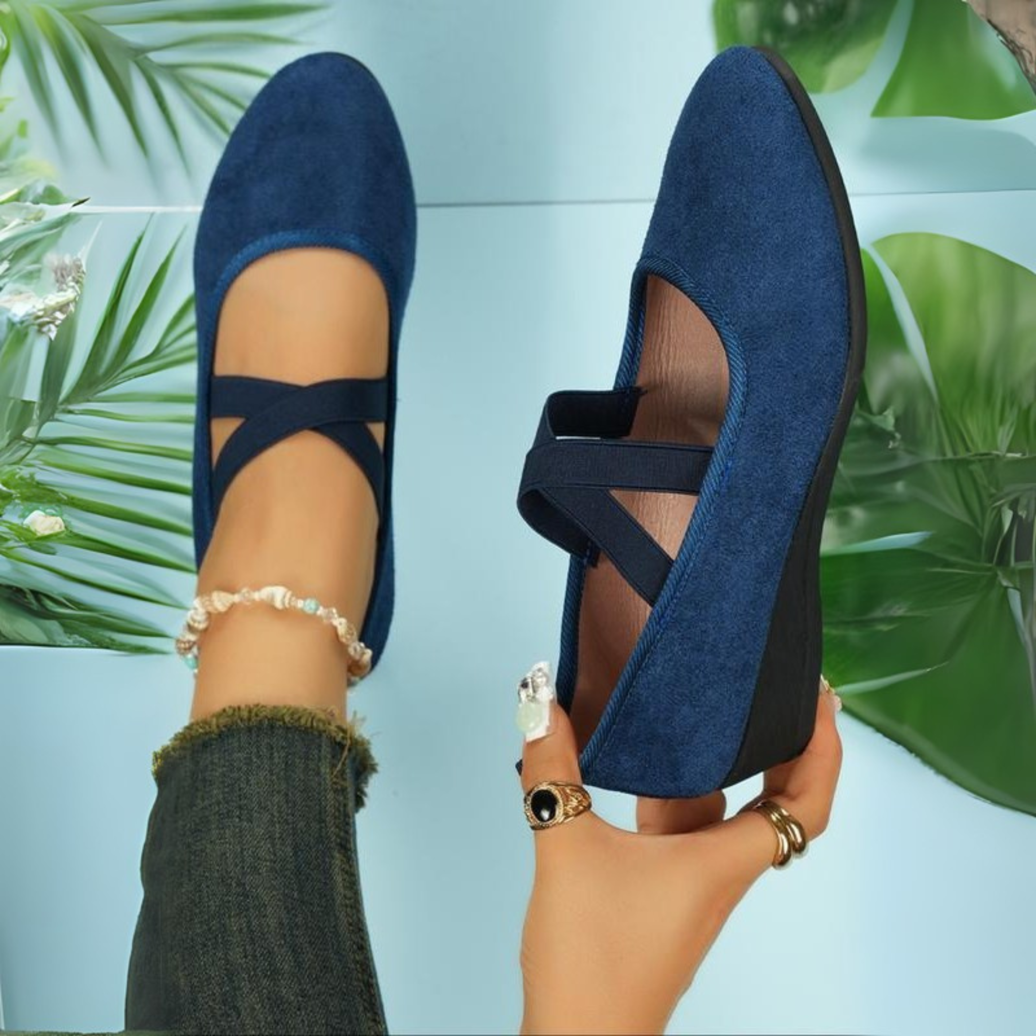 Dames Wedge Ballerina Gesloten Gekruiste Enkelbandjes Wigzool Dagelijks - Zwart / Bruin / Rood - Maelen