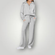 Lucia Dames Relaxte Loungeset | Twee-Delige Set met Rits-Top en Wijde Broek