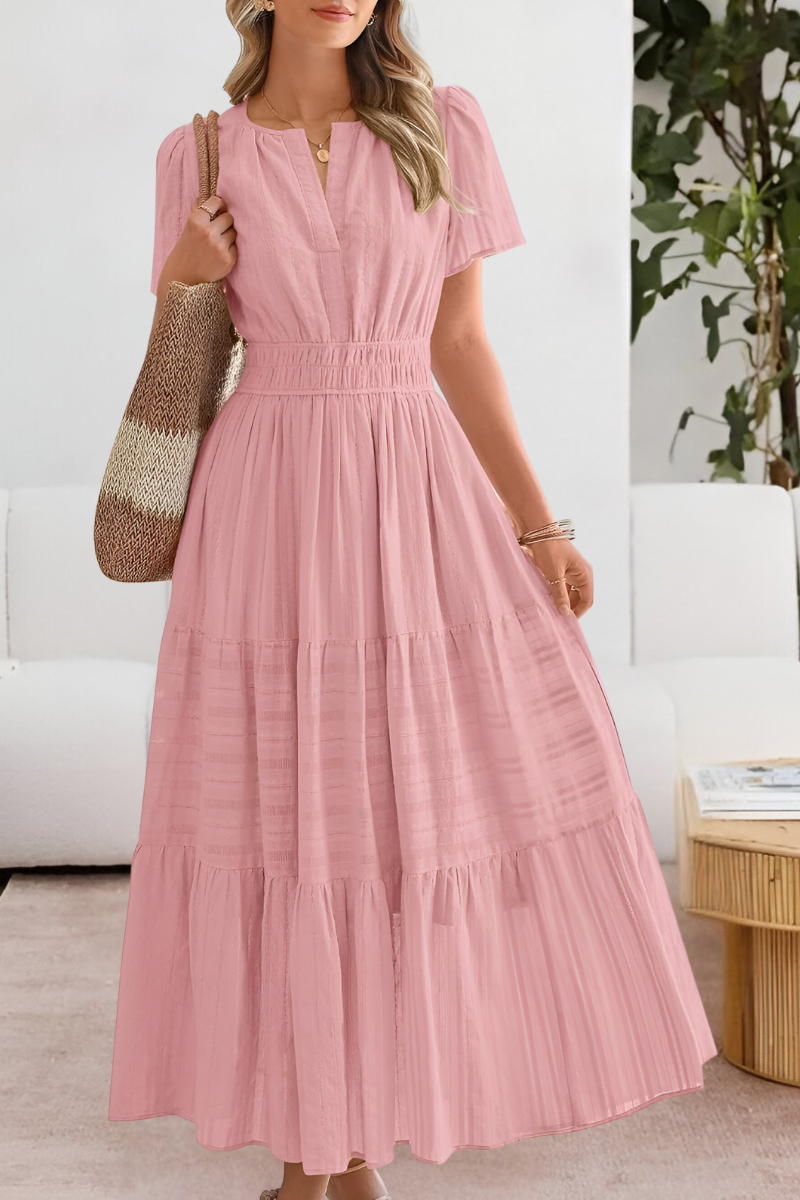 Boho Zomerjurk Dames Bloemenprint V-hals Korte Mouwen - Geel / Zwart / Roze - Maelen