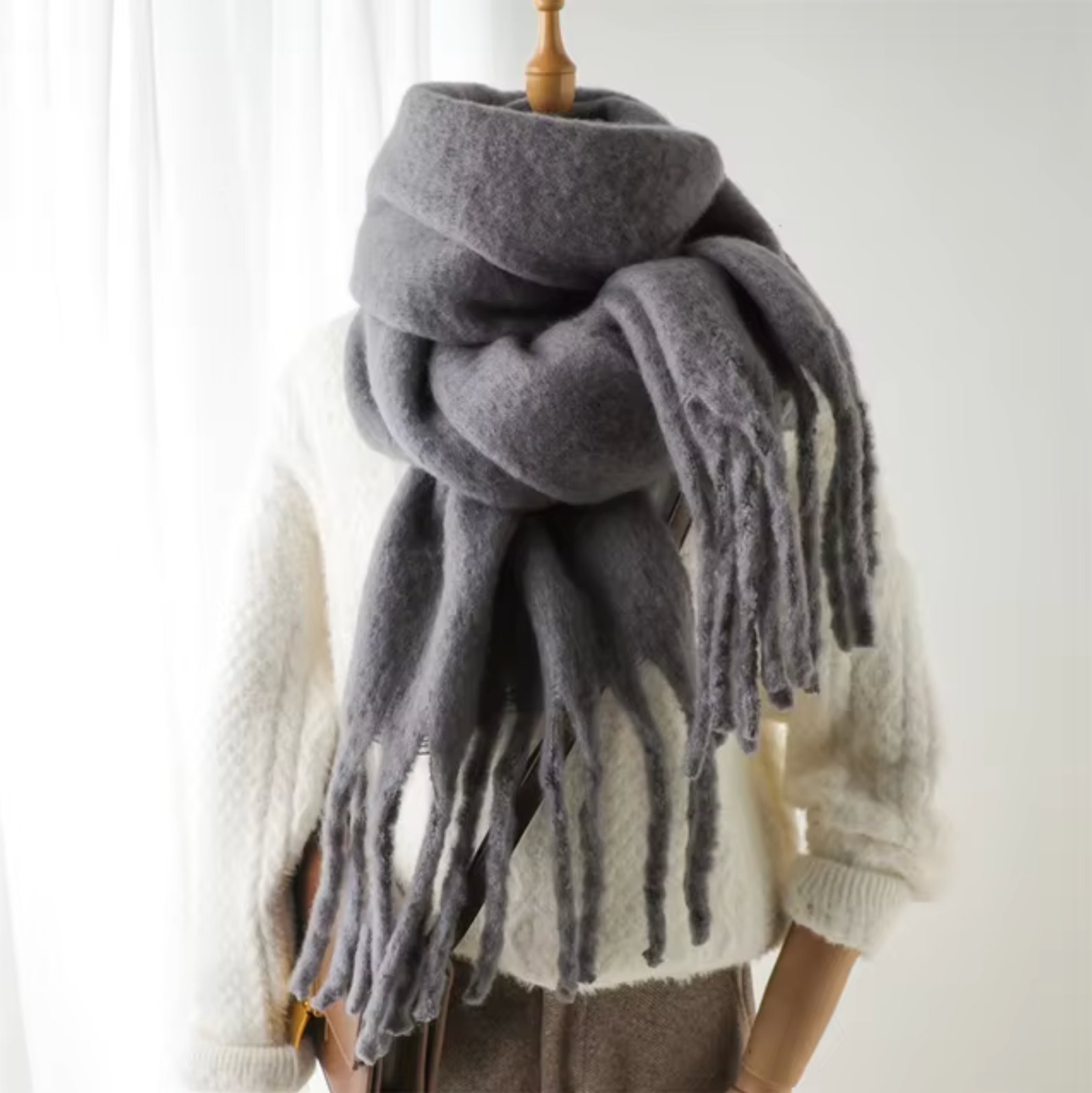 Francesca winter sjaal – zachte cashmere look sjaal met franjes en elegant design