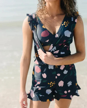 Dames Badpak Eendelig Ingebouwde Beha V-hals Ruches - Blauw / Groen / Rood - Maelen