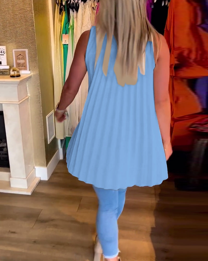 Lucia Blouse | Mouwloze Zomerblouse met V-Hals, Losse Pasvorm en Plooiachterkant