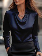 Luciana Witte satijnen dames blouse – elegante blouse met watervalhals en luxe uitstraling