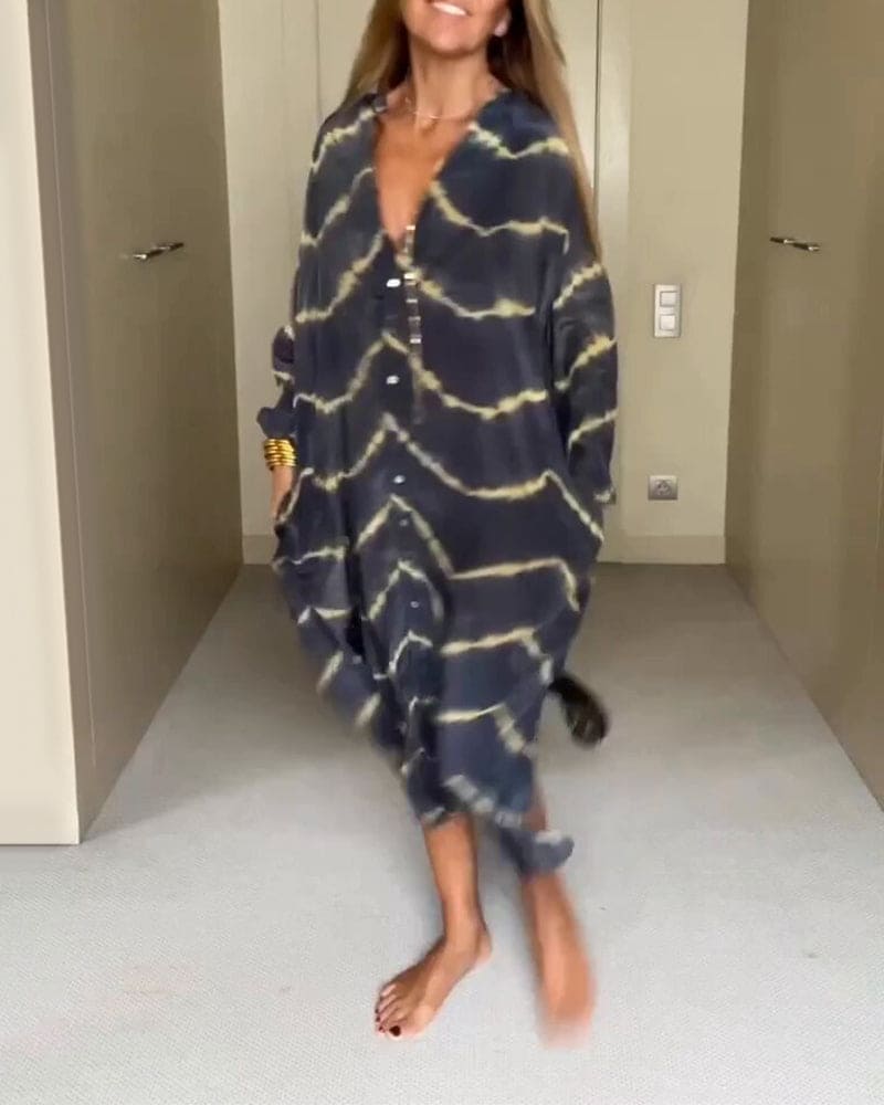 Aurelia Jurk | Zomerse V-Hals Jurk met Boho Print, Losse Pasvorm en Zakken