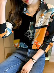 Birdie Blouse | Vintage Blouse met Hert- en Boommotief en Klassieke Reverskraag